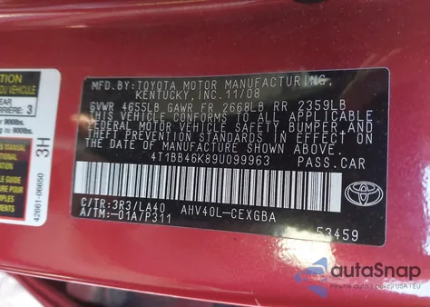 2009 Toyota Camry Hybrid from USA, damaged, VIN 4T1BB46K89U099963